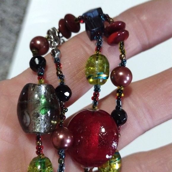 ESMOR MULTICOLORED ART GLASS AND MIXED BEADED SILVER-TONE 37-41" NECKLACE - Picture 4 of 11
